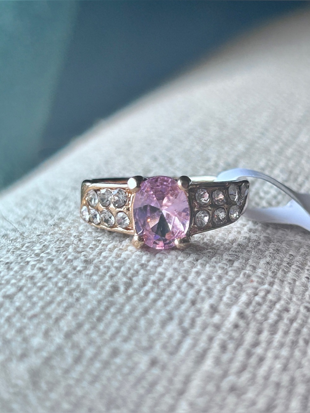 Pink Oval Cubic Zirconia Ring with Pavé Accents - size 9